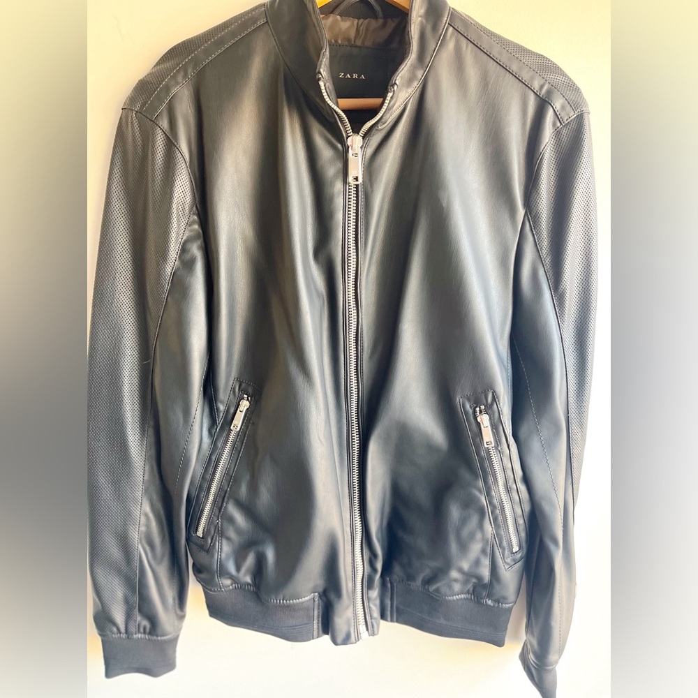 Zara Men’s Faux Leather Bomber Jacket